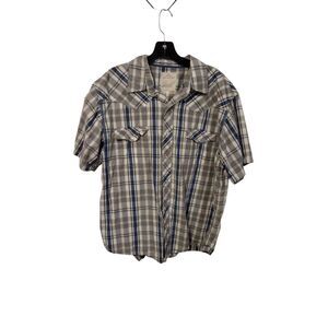 Route sixty six Men's grey and blue short sleeve button down